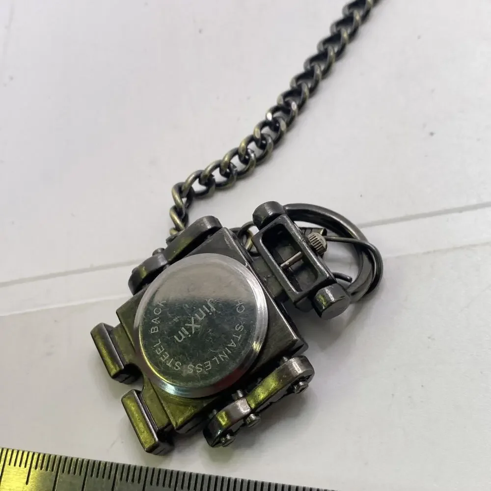 Robot Pocket Watch Silver With Chain Works New Battery